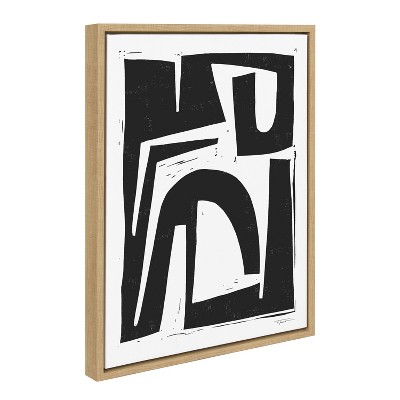 Natural Framed Black and White Abstract Canvas Wall Art Set