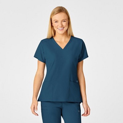 Wink W123 Women's Flex Back Stylized V-neck Scrub Top, Caribbean Blue, 1x :  Target