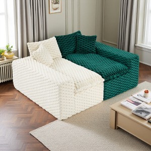 120" Color-Block Turtle Velvet Sofa with Ergonomic Backrests & High-Density Cushions - 1 of 4