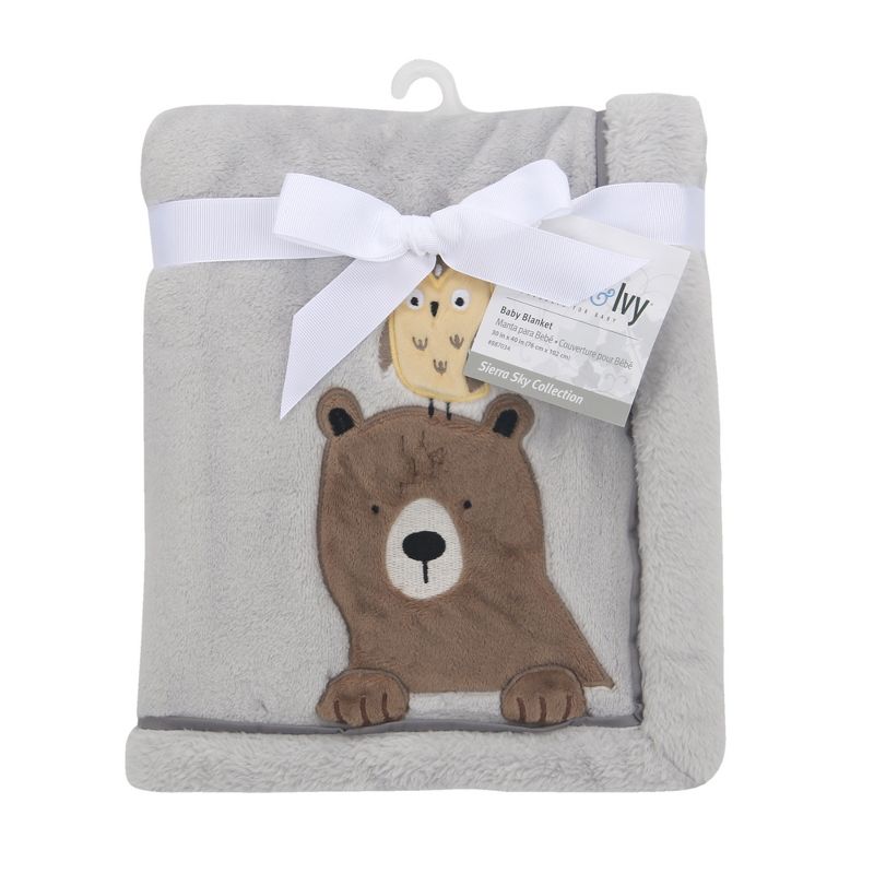 Lambs & Ivy Sierra Sky Grey Bear/Owl Soft Fleece Baby Blanket, 4 of 6