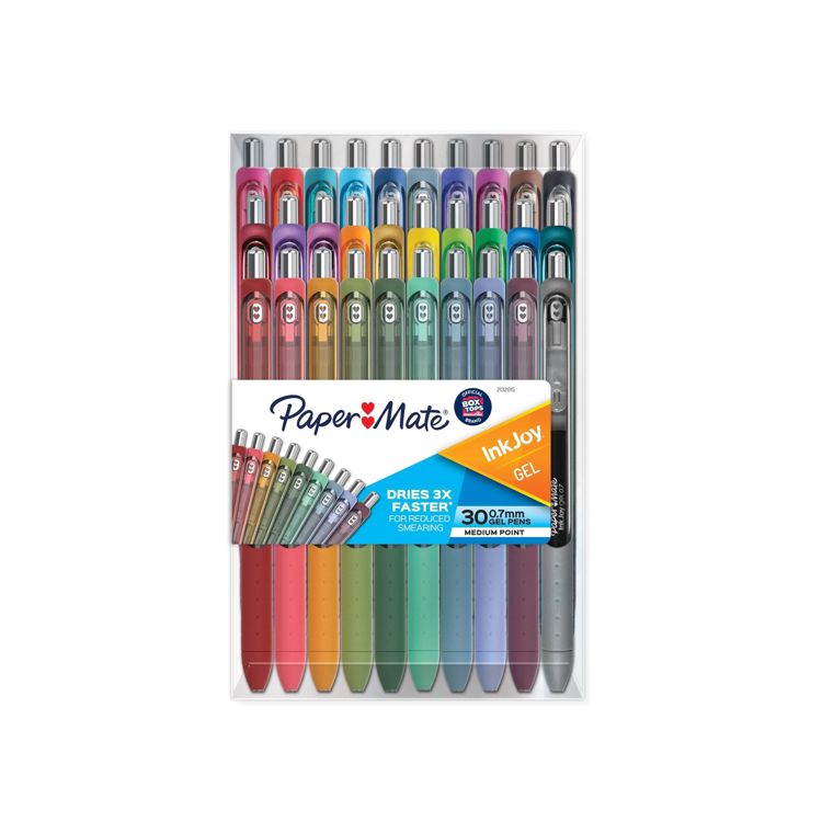 Paper Mate InkJoy Gel 30pk Gel Pens 0.7mm Medium Tip Multicolored: Retractable Stationery & Office Supplies, 1 of 8