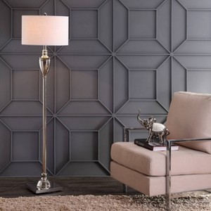 62" Metal Othello Floor Lamp Silver with White Linen Shade (Includes LED Light Bulb) - JONATHAN Y: Grecian Urn Accent, UL Listed - 1 of 4
