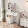 Okak Modern Vanity Desk with Movable and 3-Color Hidden Mirror, Makeup Vanity with 5 Drawers, Girls Vanity for Bedroom, Living Room, White - 3 of 4