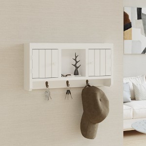 Aghana Digitals Wall-Mounted White Engineered Wood Key Cabinet with 2 Doors, 3 Hooks - Sleek - 1 of 4
