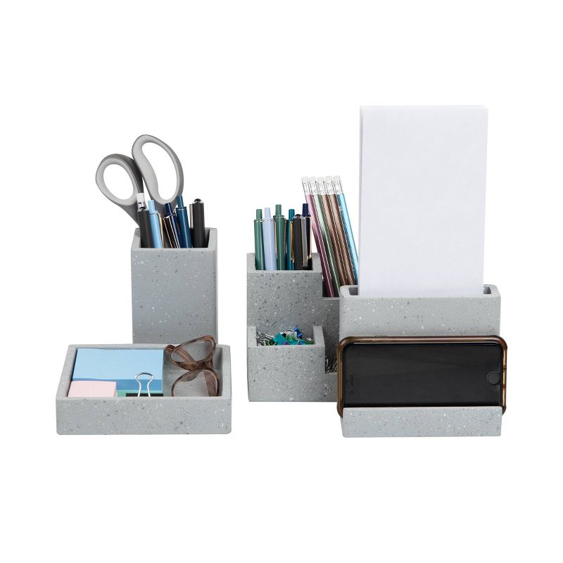 Mind Reader Terrazzo Collection Plastic 4pc Desk Organization Set Gray, 4 of 7