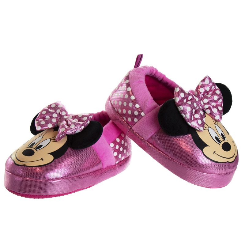 Disney Kids Girl's Minnie Mouse Slippers - Plush Lightweight Warm Comfort Soft Aline House Slippers - Pink Bow Minnie (size 5-12 Toddler/Little Kid), 3 of 9