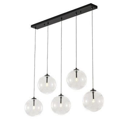 PAKOKULA Modern 5-Light Black Linear Chandelier, Cluster Island Pendant Light for Kitchen Island