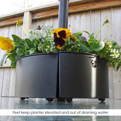 Black Enamel Steel Half-Circle Umbrella Planter Set