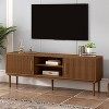 HDZNVF TV Stand with Vertical Striped Doors, Space-Saving Sliding Door Design, Sturdy Solid Wood Legs, Versatile as TV Console or Side Cabinet, Brown - 2 of 4