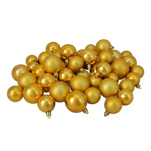 Northlight 50ct Shatterproof Shiny and Matte Christmas Ball Ornament Set 2" - Gold - 1 of 1