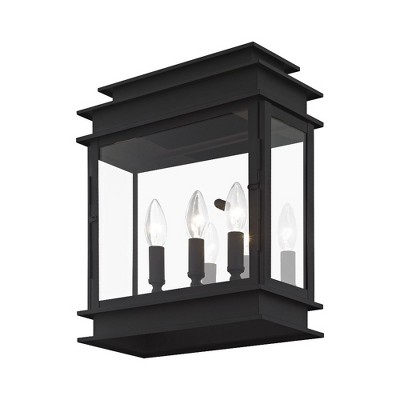 Princeton Classic English 3-Light Outdoor Wall Sconce in Black with Clear Glass