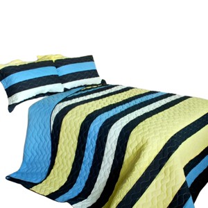 Slickblue 3 PC Handmade Full/Queen Quilt Set, Reversible Vermicelli Quilted, Horizontal Stripes, 37 Color Options - 1 of 4