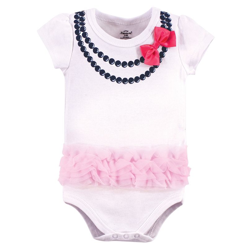 Little Treasure Baby Girl Cotton Bodysuits 3pk, Pink Navy Necklace, 4 of 5