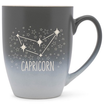 100 North Zodiac Design 10 Ounce Gray and White Two Toned Ombre, Comfortably Fits Your Hands, Ceramic Tea Coffee Cup Mug, Capricorn