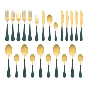 REGALWOVEN 24 Pieces Stainless Steel Mirror Polished Flatware Set with Supporting Shelf Silverware Set - 1 of 4