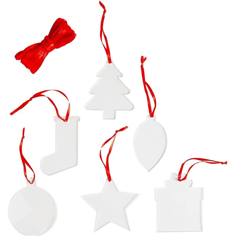 Bright Creations 24 Pack Clear Acrylic Christmas Ornaments, 3" DIY Blank Ornaments with Red Ribbon, 6 Holiday Designs, 1 of 9