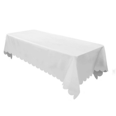 table with white tablecloth