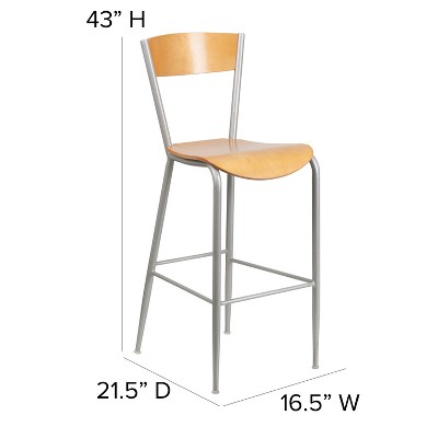 Invincible Silver Metal and Natural Wood Swivel Barstool
