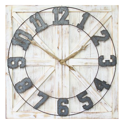  Stratton Home Decor S11545 Rustic Wood and Metal Farmhouse Mounted Wall Clock 