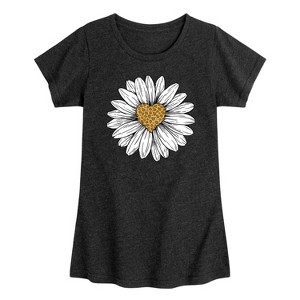 Girls' - Instant Message - Leopard Print Heart Daisy Fitted Short Sleeve Graphic T-Shirt - 1 of 4