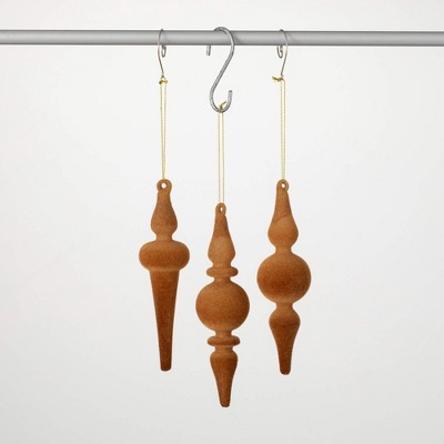 6.5"H Sullivans Christmas Brown Velvet Finial Ornaments Set of 3  Brown