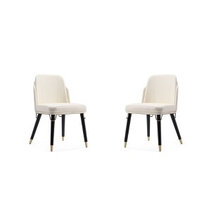Manhattan Comfort Set of 2 Estelle Faux Leather Dining Chairs Cream: Upholstered, Wood Legs, No Assembly Required - 1 of 4