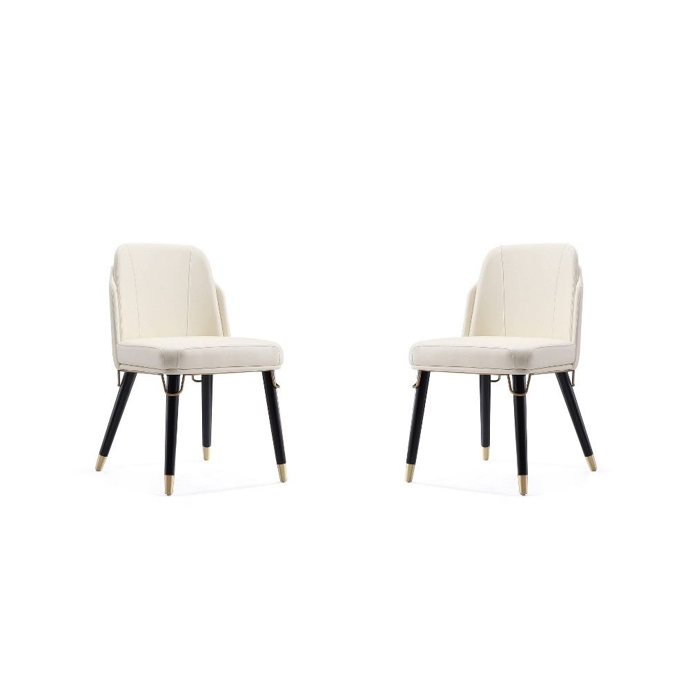 Photos - Chair Set of 2 Estelle Faux Leather Dining  Cream - Manhattan Comfort