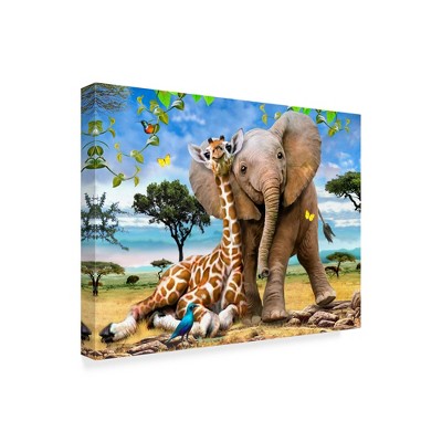 Trademark Fine Art -Howard Robinson 'Elephants And Giraffes' Canvas Art