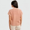 Knit & Lounge Women’s Open Knit Collared Short Sleeve Sweater Lightweight Textured Top Rolled Cuff Detail Soft Ribbed Hem - 4 of 4