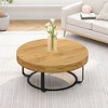 Modern Round Coffee Table, Farmhouse Wooden Carving Pattern Coffee Table, Rustic Side Table With Metal Legs, Center Table For Living Room Office - 4 of 4