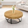 Modern Round Coffee Table, Farmhouse Wooden Carving Pattern Coffee Table, Rustic Side Table With Metal Legs, Center Table For Living Room Office - image 4 of 4