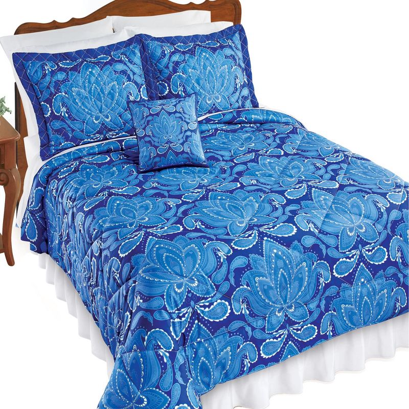 Collections Etc 3-Piece Blue Paisley Comforter Set with Accent Pillow, 1 of 5