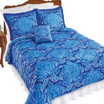 Collections Etc 3-Piece Blue Paisley Comforter Set with Accent Pillow