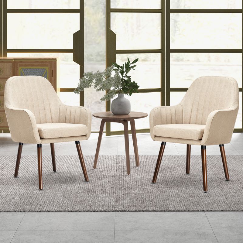 Tangkula Modern Dining Chairs Set of 4 Upholstered Kitchen Chairs with Rubber Wood Legs Thick Sponge Seat Non-Slipping Pads Arm Accent Chairs Beige, 4 of 9