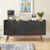 Lirago,4-Door Wood Accent Storage Cabinet – Elegant Black Walnut Design with Geometric Black Doors – Kitchen & Living Room Organize - 2 of 4