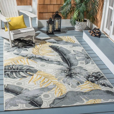 Tropical Paradise Gray Synthetic 9'10" x 12'5" Easy-Care Outdoor Rug