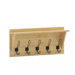 Emma and Oliver Rustic Brown Wall Hanging Storage Rack with 5 Hooks for Entryway, Kitchen, Bathroom and More