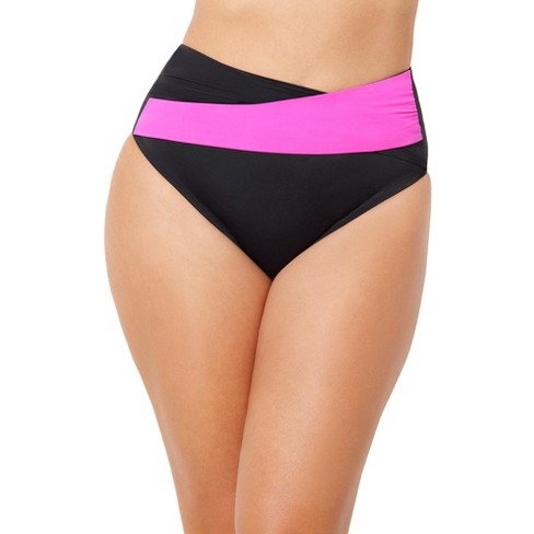 Swimsuits for All Women's Plus Size Hollywood Colorblock Wrap Bikini  Bottom, 6 - Black Pink