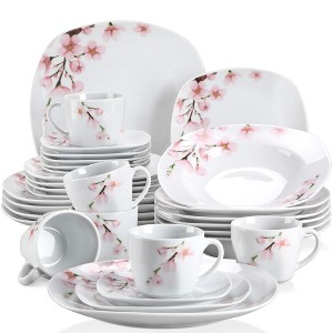30-Piece Sakura Blossom Ceramic Dinnerware Set for 6 - Floral Embossed Plates, Cups & Saucers, Perfect for Holiday Gifting - 1 of 4