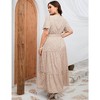 Women Plus Size Maxi Dress V Neck Summer Dress Short Sleeve Long Dress High Waist Ruffle Casual Dress with Belt - 4 of 4