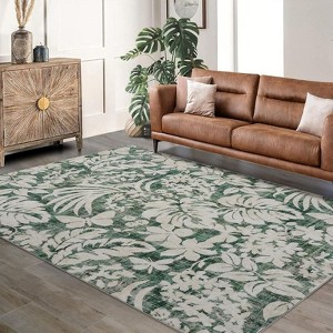 Coolmee Washable Area Rugs for Living Room Non-Slip Soft Modern Botanical Floral Rugs Accent Floor Carpet for Bedroom Dining Room - 1 of 4