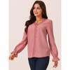 Seta T Women's Lace V Neck Lantern Sleeve Dressy Casual Fall Winter Fashion T-Shirt - 2 of 4
