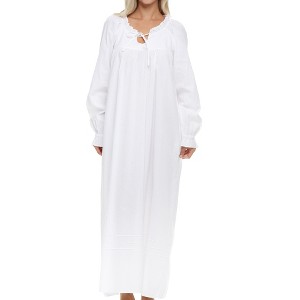 ADR Women's Cotton Nightgown, Long Sleeve Poet Nightshirt Ruffled Vintage Night Dress Gown - 1 of 4