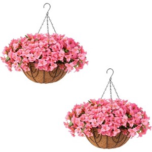 Artificial Outdoor Bougainvillea Flowers with Brown Basket Set of 2 - 1 of 4