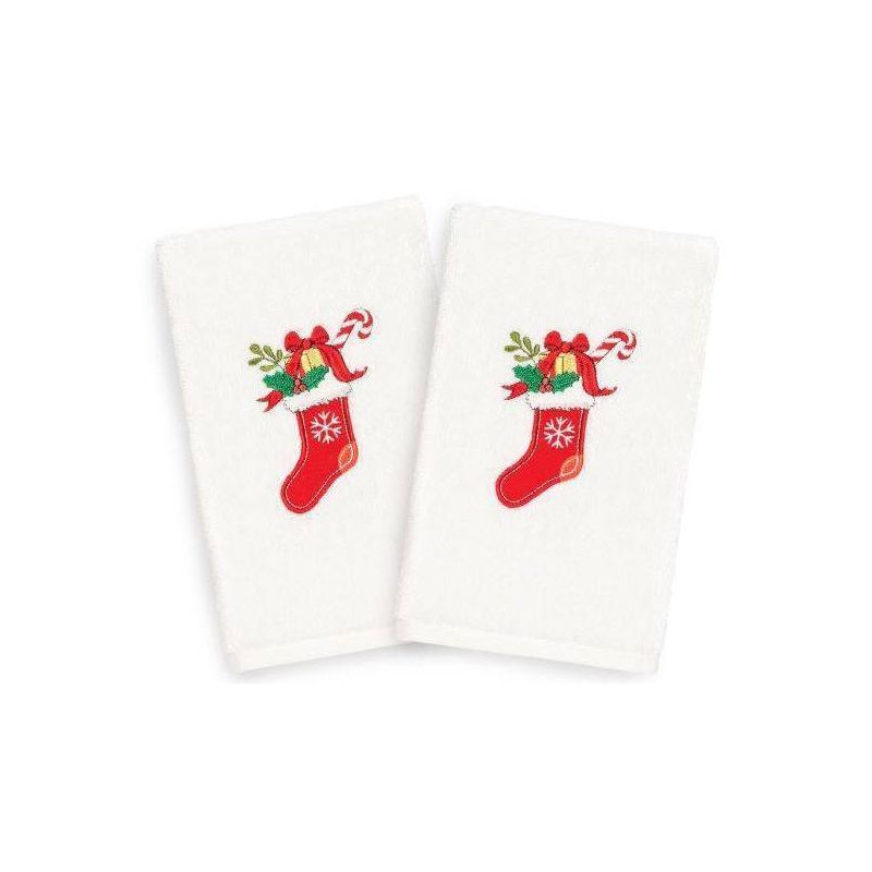 2pk Stockings Holiday Hand Towel Set White - Linum Home Textiles, 1 of 5