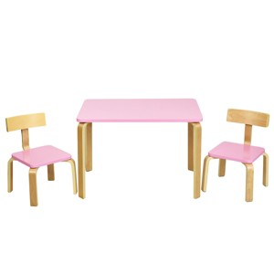 Tangkula 3-Piece Kids Wooden Table Chairs Set Children Activity Desk & Chair Furniture Pink/Green - 1 of 4