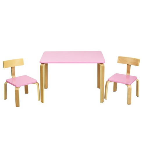 Pink wooden table outlet and chairs