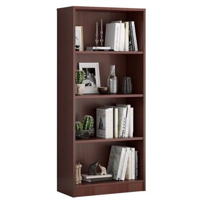 Lirago,Adjustable 4-Shelf Wooden Bookcase-Freestanding Home Office & Living Room Storage,Mahogany