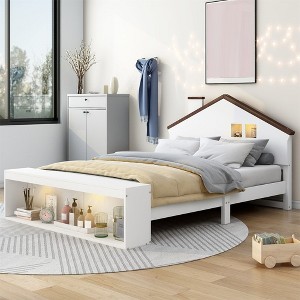 Full Size Bed Frame Kids, Kids Bed With LED Lights, Headboard, Multi-storage Space Kids Bed Frame, No Box Spring Required - 1 of 4