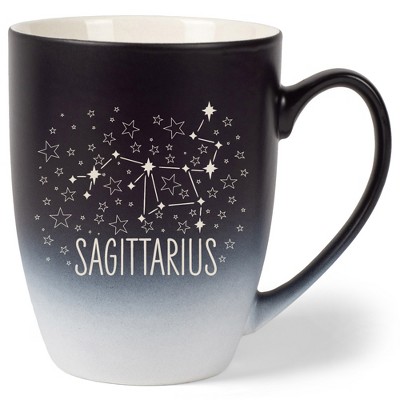 100 North Zodiac Design 10 Ounce Black and White Two Toned Ombre, Comfortably Fits Your Hands, Ceramic Tea Coffee Cup Mug, Sagittarius